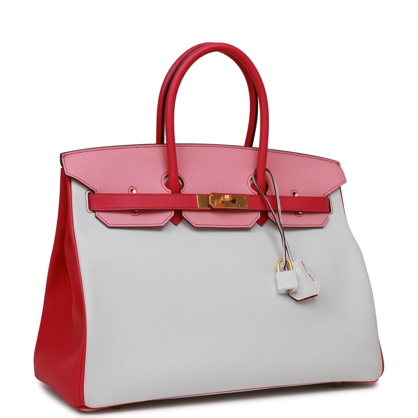 Pre-owned Hermes Special Order (HSS) Birkin 35 Rose Tyrien, Rose Lipstick and White Epsom Brushed Gold Hardware