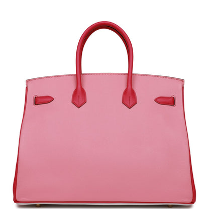 Pre-owned Hermes Special Order (HSS) Birkin 35 Rose Tyrien, Rose Lipstick and White Epsom Brushed Gold Hardware