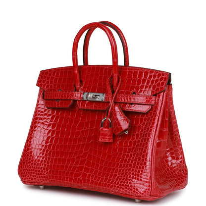 Hermes Special Order (HSS) Birkin 25 Braise Shiny Porosus Crocodile Palladium Hardware