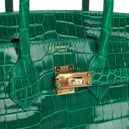 Hermes Special Order (HSS) Birkin 25 Emerald Shiny Porosus Crocodile Gold Hardware