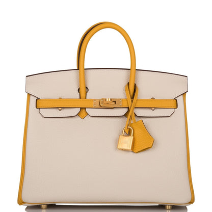 Hermes Special Order (HSS) Birkin 25 Craie and Jaune Ambre Togo Brushed Gold Hardware