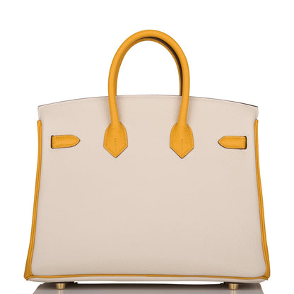 Hermes Special Order (HSS) Birkin 25 Craie and Jaune Ambre Togo Brushed Gold Hardware