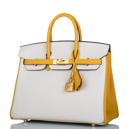 Hermes Special Order (HSS) Birkin 25 Craie and Jaune Ambre Togo Brushed Gold Hardware