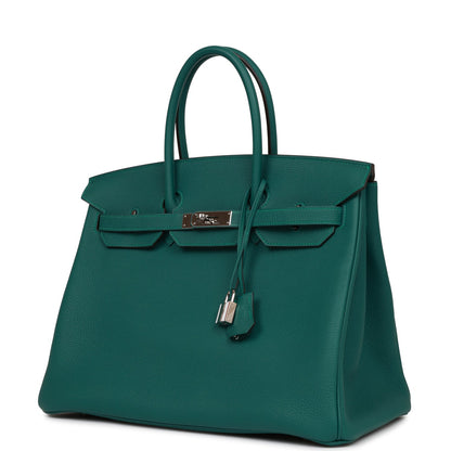 Pre-owned Hermes Birkin 35 Malachite Togo Palladium Hardware