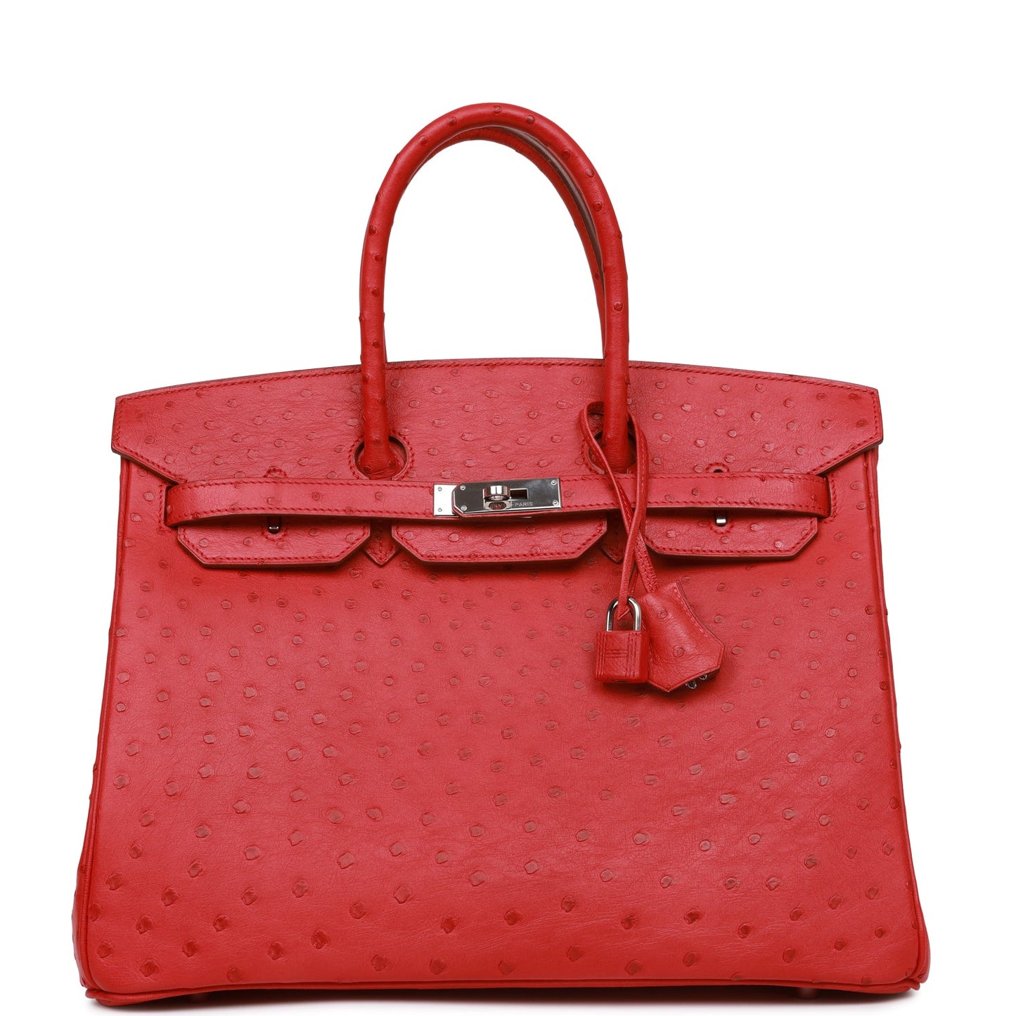 Pre-owned Hermes Birkin 35 Rouge Vif Ostrich Palladium Hardware