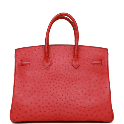 Pre-owned Hermes Birkin 35 Rouge Vif Ostrich Palladium Hardware