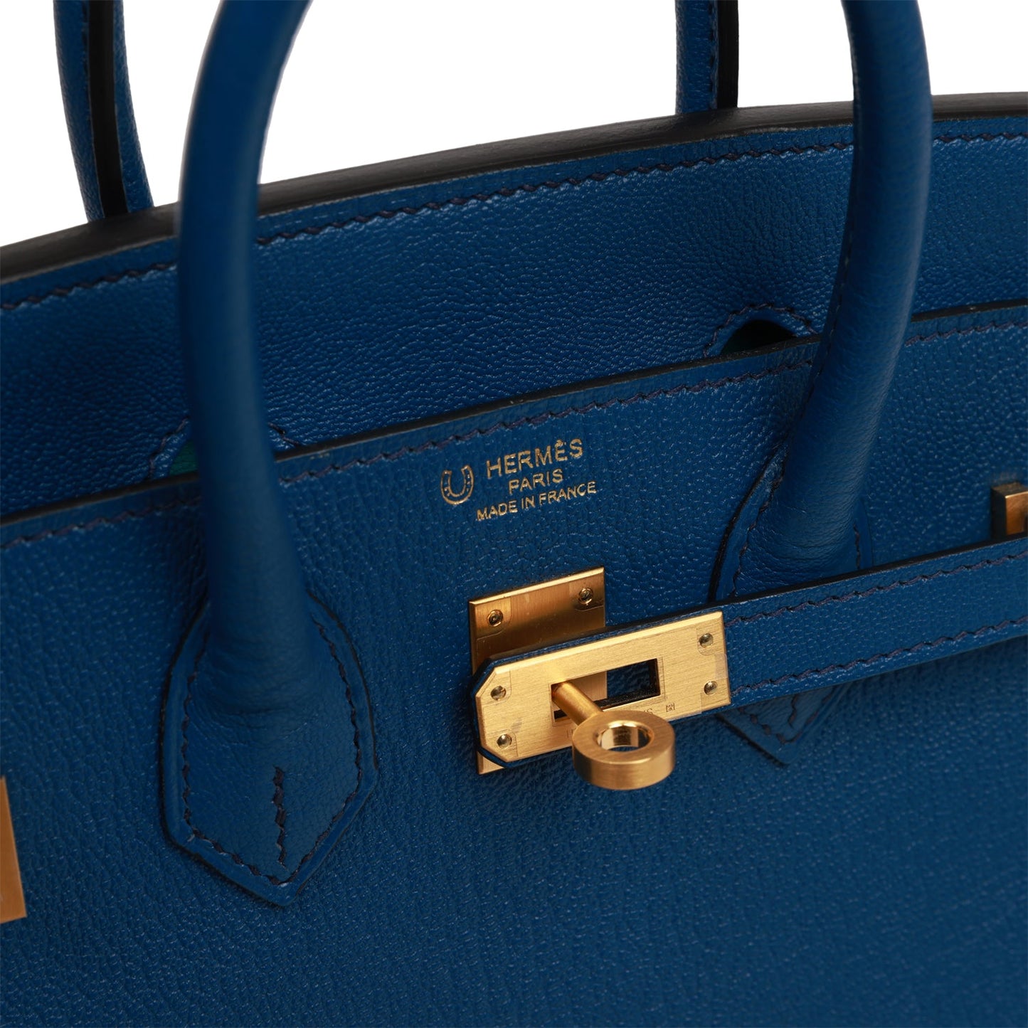 Pre-owned Hermes Special Order (HSS) Birkin 25 Bleu Saphir and Vert Vertigo Chevre Brushed Gold Hardware