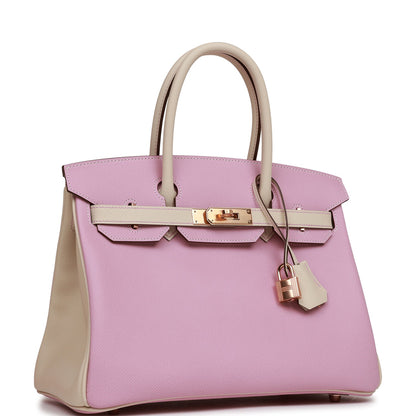 Hermes Special Order (HSS) Birkin 30 Mauve Sylvestre and Craie Epsom Rose Gold Hardware