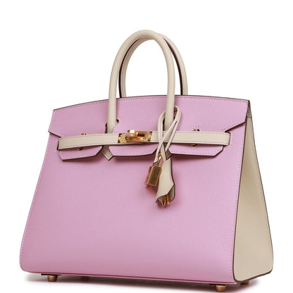 Hermes Special Order (HSS) Birkin Sellier 25 Mauve Sylvestre and Craie Epsom Rose Gold Hardware