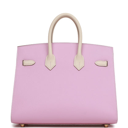 Hermes Special Order (HSS) Birkin Sellier 25 Mauve Sylvestre and Craie Epsom Rose Gold Hardware