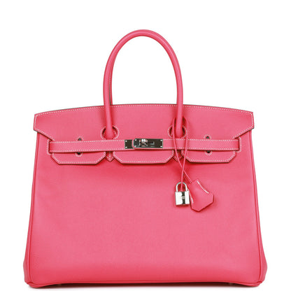 Pre-owned Hermes Birkin 35 Rose Tyrien Epsom Palladium Hardware