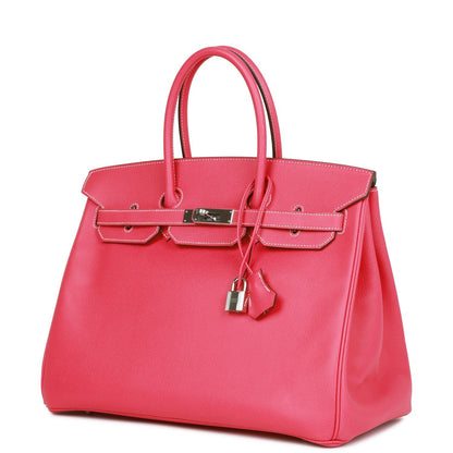 Pre-owned Hermes Birkin 35 Rose Tyrien Epsom Palladium Hardware