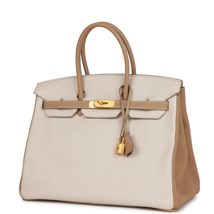 Hermes Special Order (HSS) Birkin 35 Craie and Trench Clemence Brushed Gold Hardware