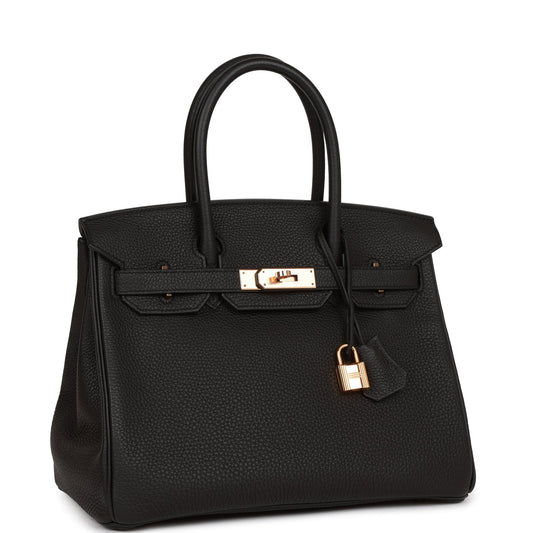 Pre-owned Hermes Birkin 30 Black Togo Rose Gold Hardware