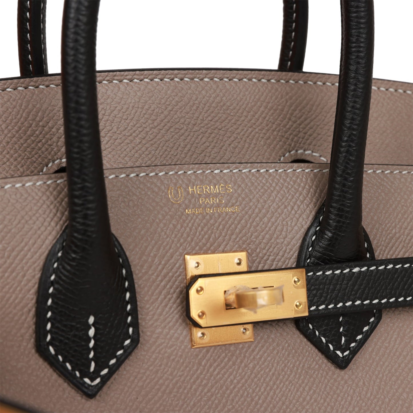 Hermes Special Order (HSS) Birkin Sellier 25 Etoupe and Black Epsom Brushed Gold Hardware