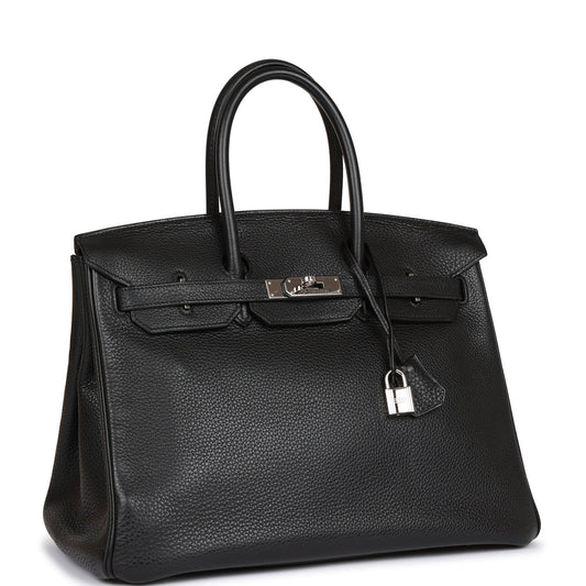 Pre-owned Hermes Birkin 35 Black Clemence Palladium Hardware