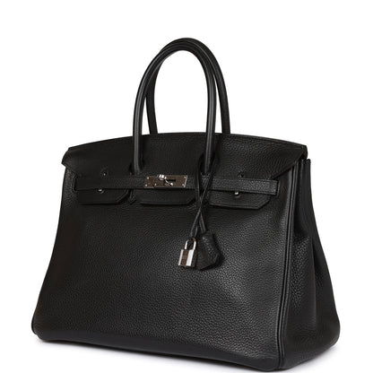 Pre-owned Hermes Birkin 35 Black Clemence Palladium Hardware