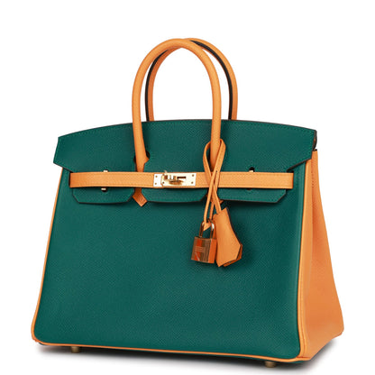 Hermes Special Order (HSS) Birkin 25 Malachite and Jaune D'Or Epsom Gold Hardware