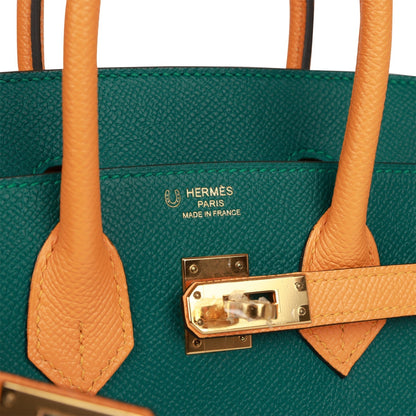 Hermes Special Order (HSS) Birkin 25 Malachite and Jaune D'Or Epsom Gold Hardware