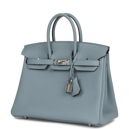 Hermes Birkin 25 Bleu Lin Verso Togo Palladium Hardware