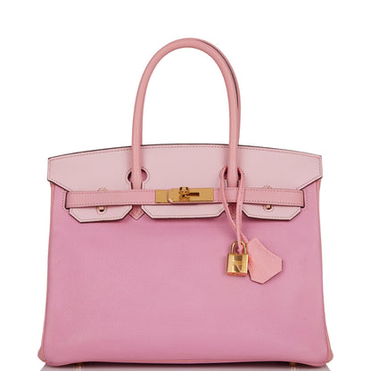 Pre-owned Hermes Special Order (HSS) Birkin 30 Bubblegum, Rose Confetti and Rose Sakura Chevre Gold Hardware