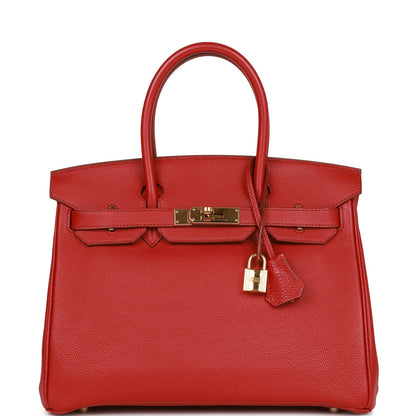 Pre-owned Hermes Birkin 30 Rouge Garance Togo Gold Hardware