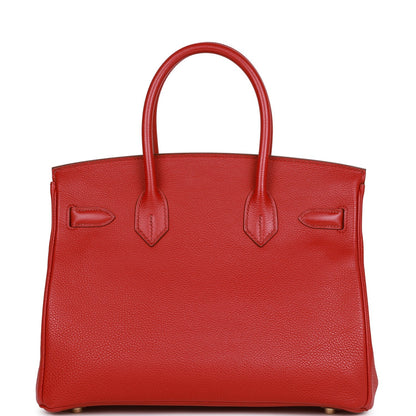 Pre-owned Hermes Birkin 30 Rouge Garance Togo Gold Hardware