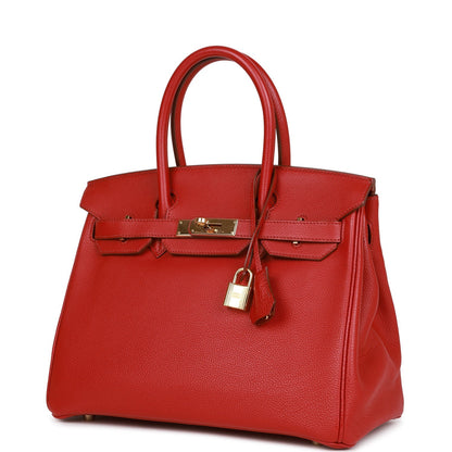 Pre-owned Hermes Birkin 30 Rouge Garance Togo Gold Hardware