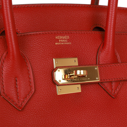 Pre-owned Hermes Birkin 30 Rouge Garance Togo Gold Hardware