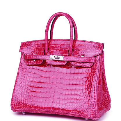 Hermes Birkin 25 Rose Mexico Shiny Porosus Crocodile Palladium Hardware