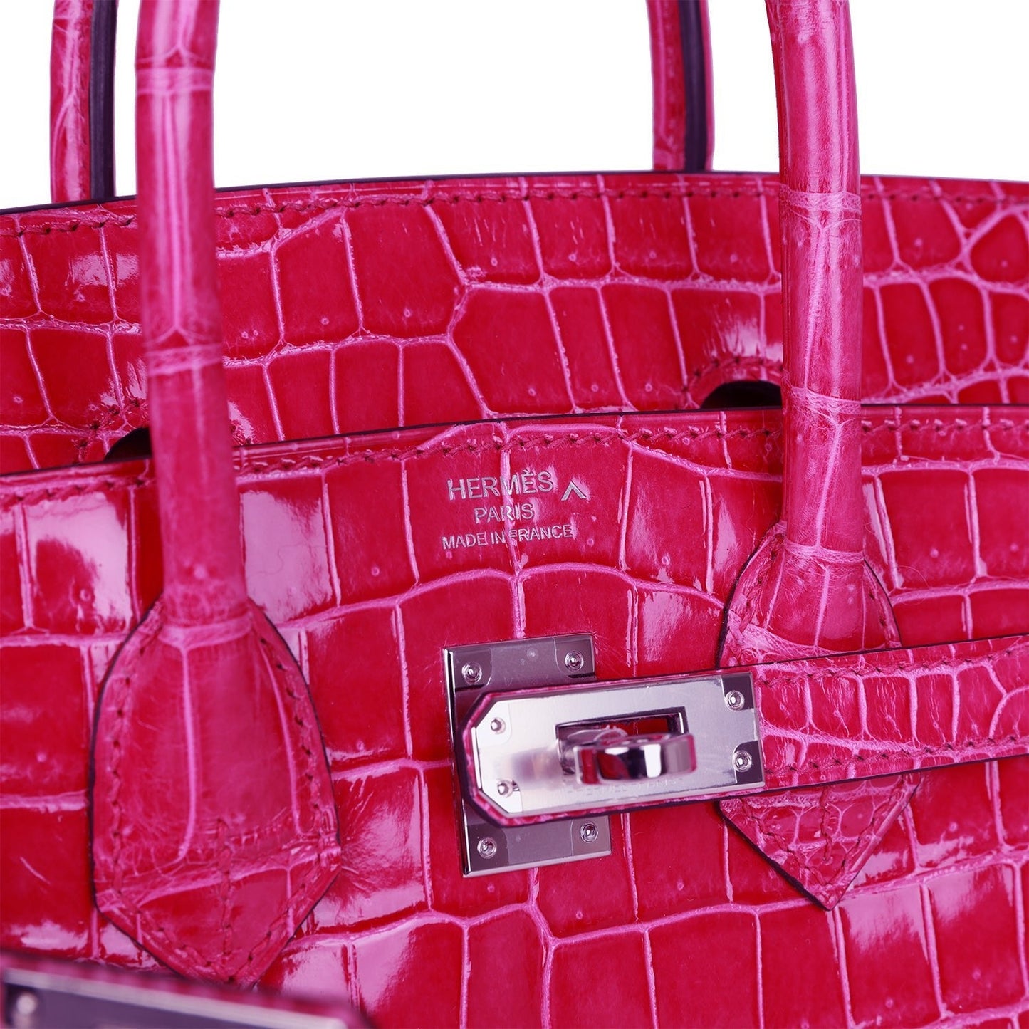 Hermes Birkin 25 Rose Mexico Shiny Porosus Crocodile Palladium Hardware