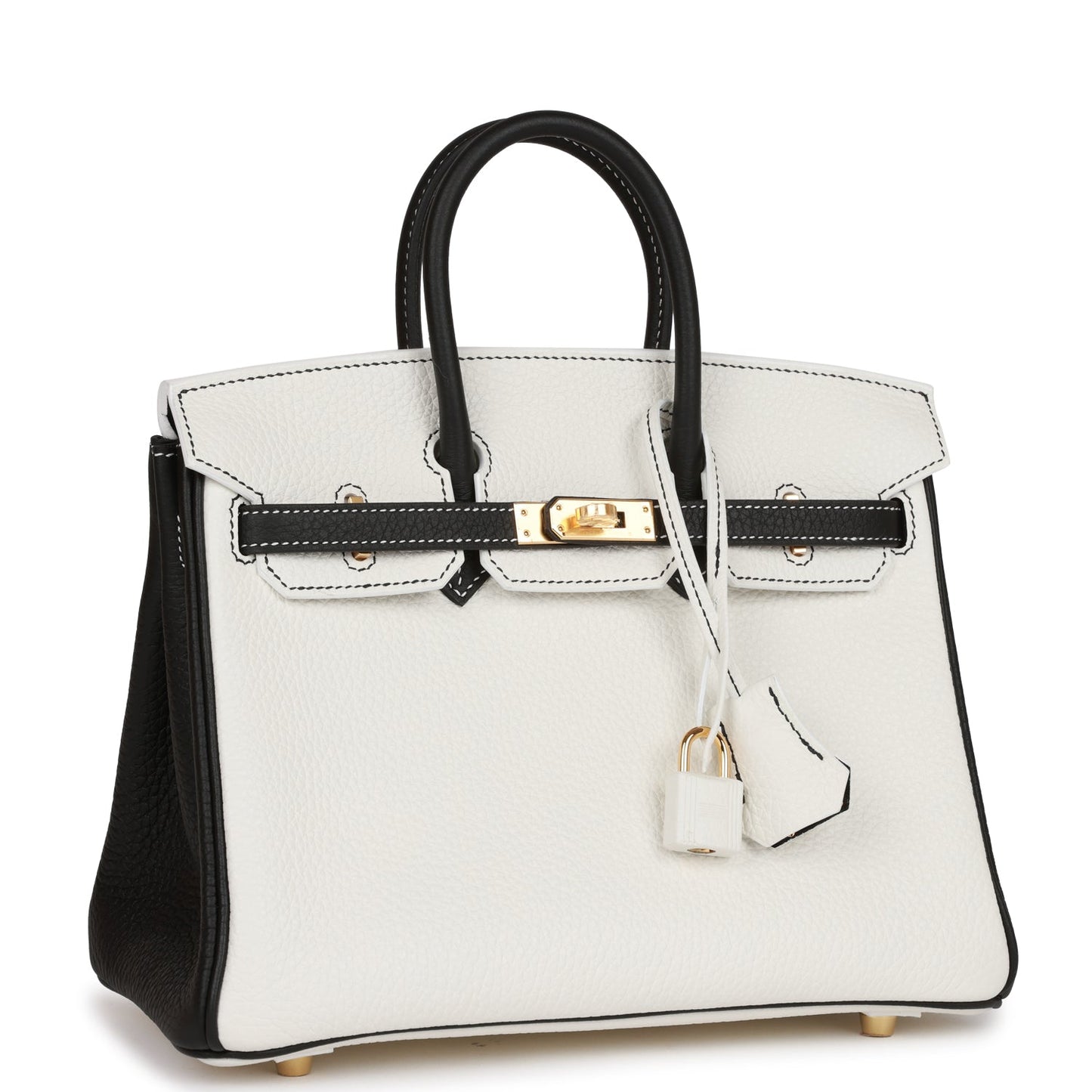 Hermes Special Order (HSS) Birkin 25 White and Black Clemence Gold Hardware