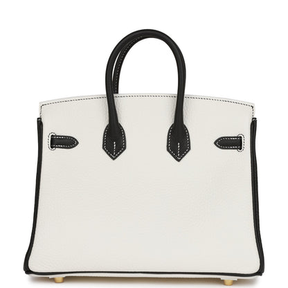 Hermes Special Order (HSS) Birkin 25 White and Black Clemence Gold Hardware