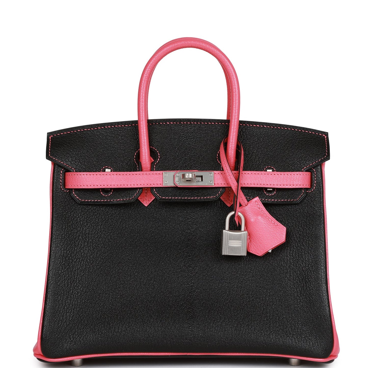 Hermes Special Order (HSS) Birkin 25 Black and Rose Azalee Chèvre Brushed Palladium Hardware