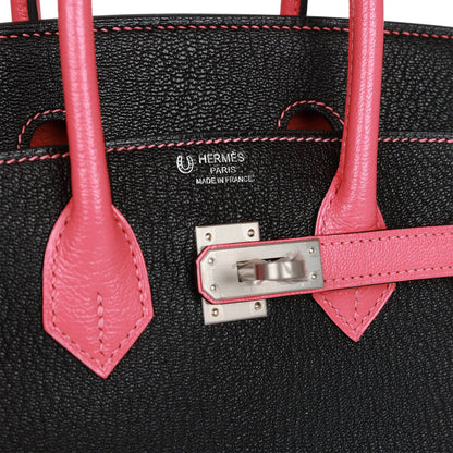 Hermes Special Order (HSS) Birkin 25 Black and Rose Azalee Chèvre Brushed Palladium Hardware