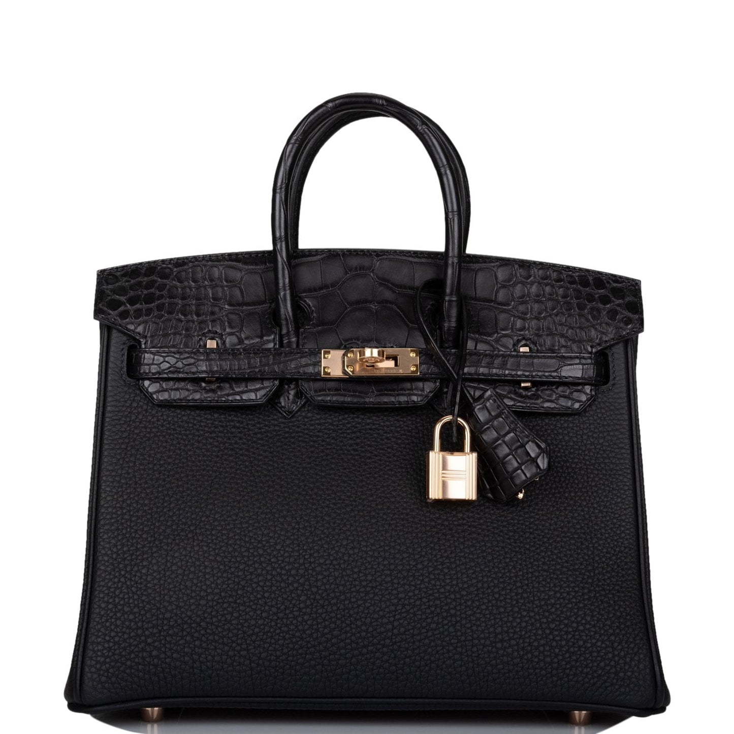 Hermes Birkin 25 Black Matte Alligator and Togo Touch Rose Gold Hardware