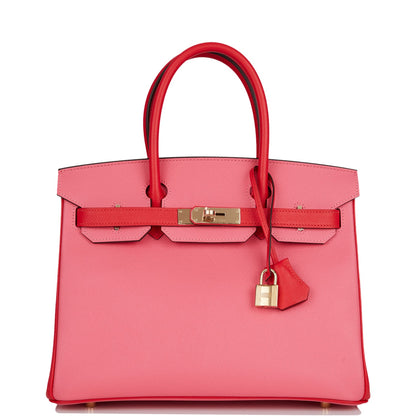 Hermes Special Order (HSS) Birkin 30 Rose Azalee and Rouge de Coeur Epsom Permabrass Hardware