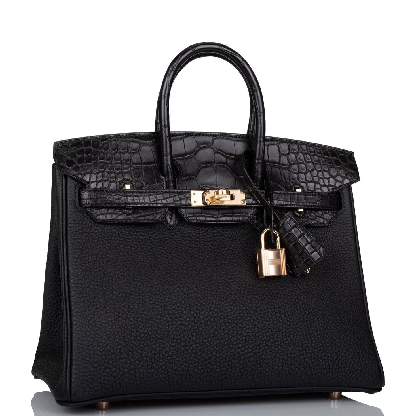 Hermes Birkin 25 Black Matte Alligator and Togo Touch Rose Gold Hardware