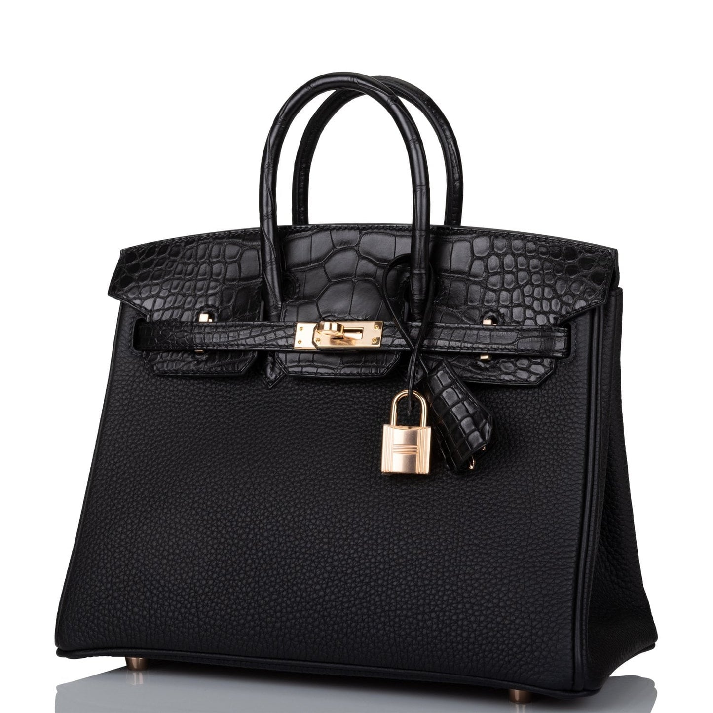 Hermes Birkin 25 Black Matte Alligator and Togo Touch Rose Gold Hardware