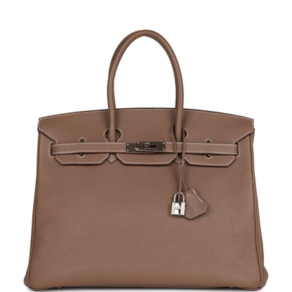 Pre-owned Hermes Birkin 35 Etoupe Togo Palladium Hardware