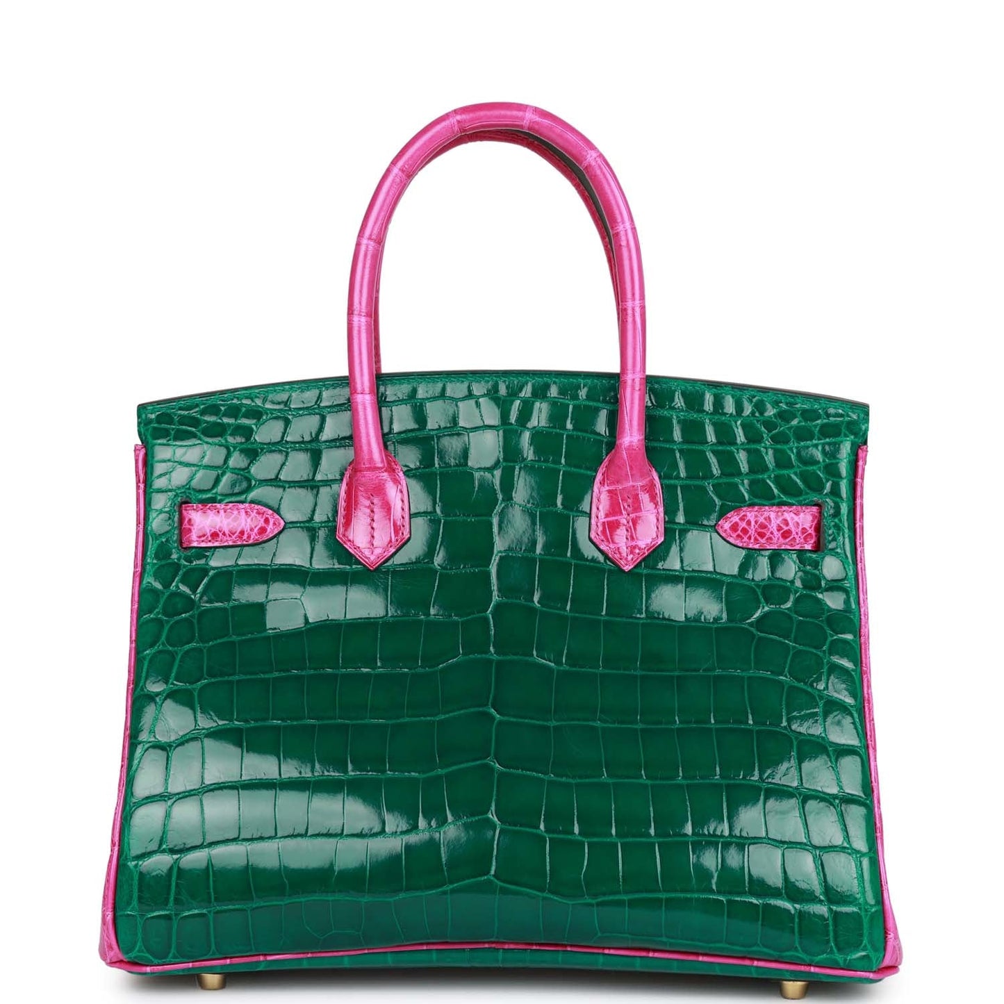 Hermes Special Order (HSS) Birkin 30 Emerald and Rose Scheherazade Shiny Niloticus Crocodile Brushed Gold Hardware