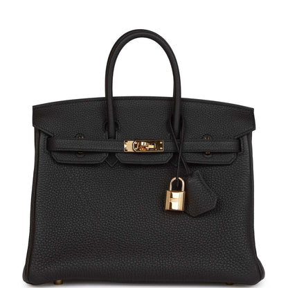 Pre-owned Hermes Birkin 25 Black Togo Gold Hardware