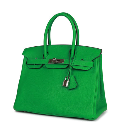 Pre-owned Hermes Birkin 30 Bambou Clemence Palladium Hardware