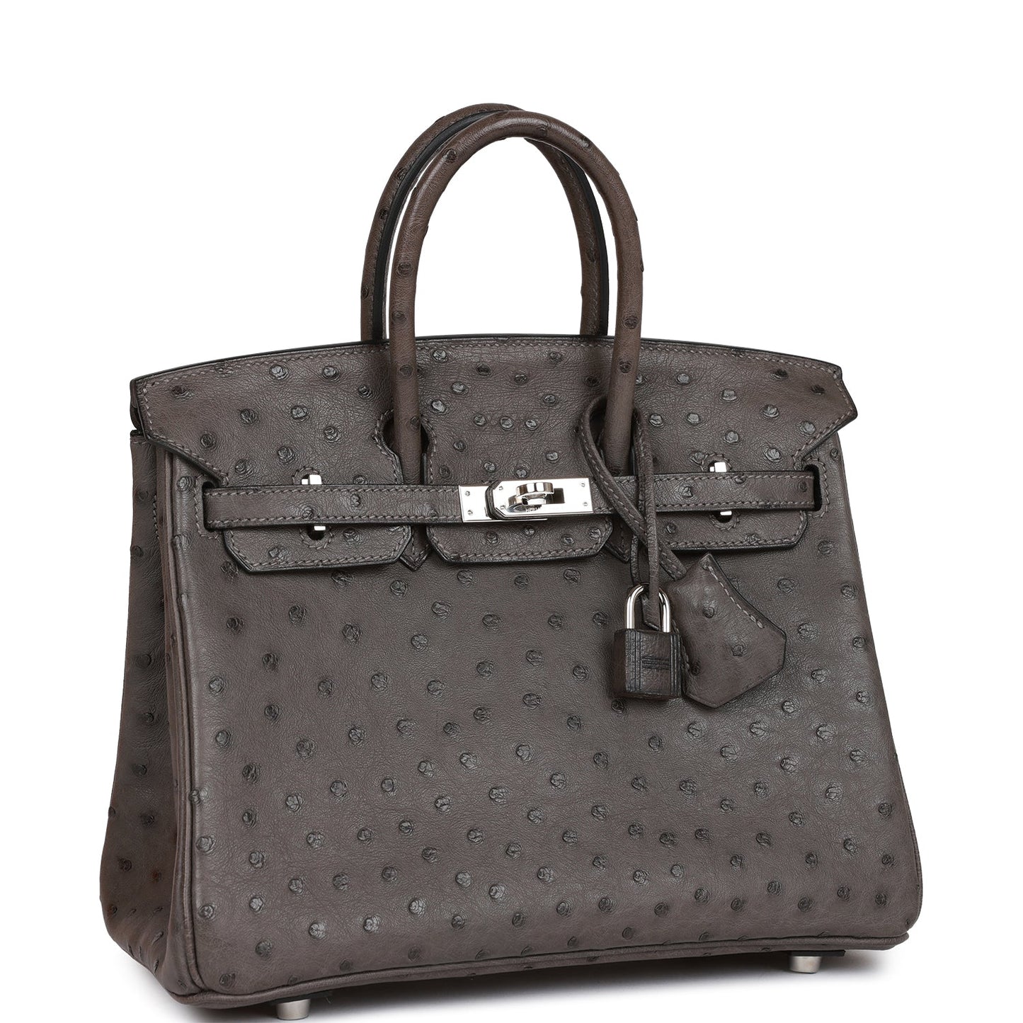 Pre-owned Hermes Birkin 25 Graphite Ostrich Palladium Hardware