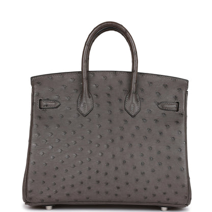 Pre-owned Hermes Birkin 25 Graphite Ostrich Palladium Hardware