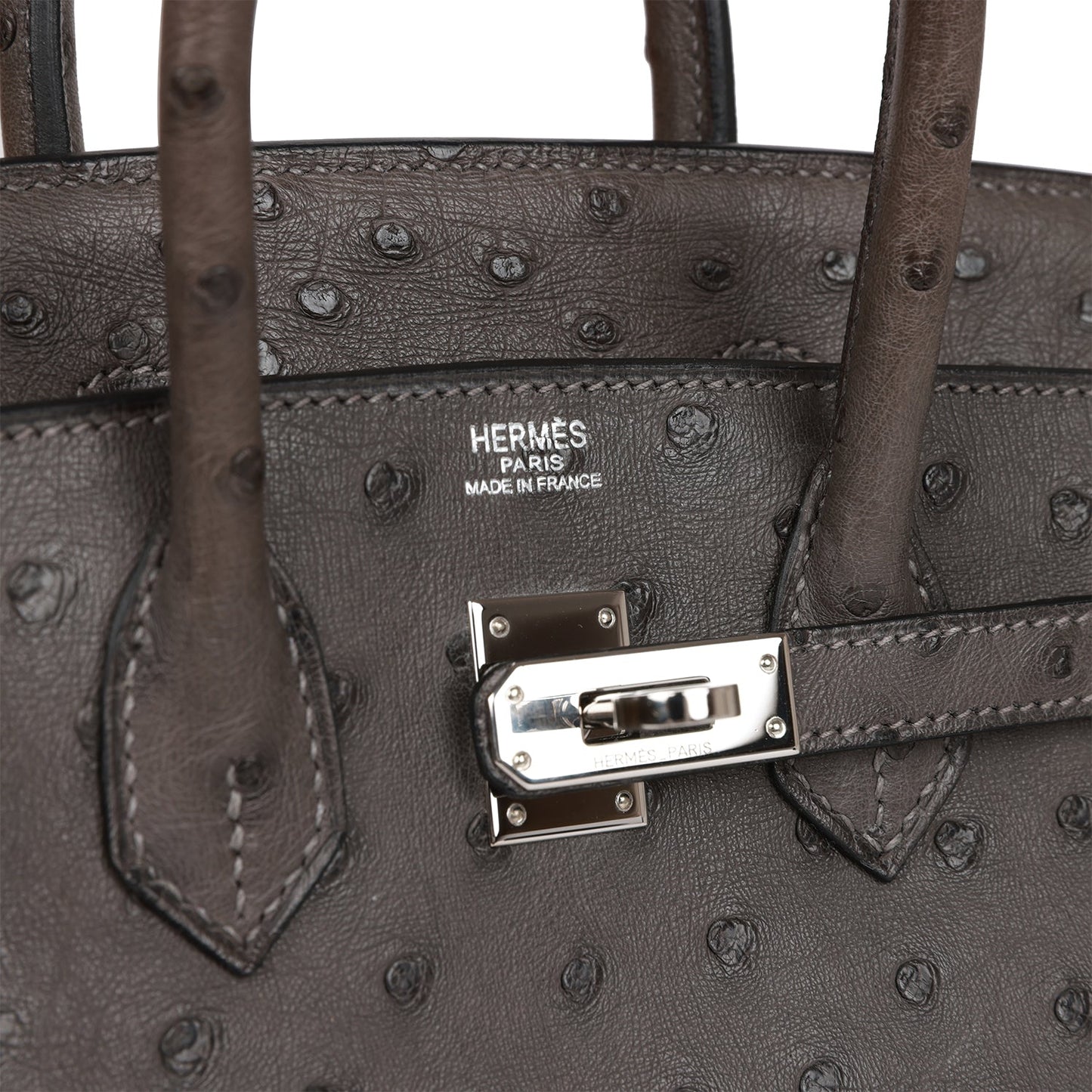 Pre-owned Hermes Birkin 25 Graphite Ostrich Palladium Hardware