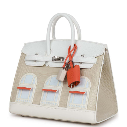 Hermes Sac Faubourg Birkin 20 White Matte Alligator Palladium Hardware