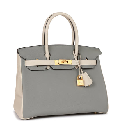 Hermes Special Order (HSS) Birkin 30 Gris Mouette and Craie Togo Brushed Gold Hardware