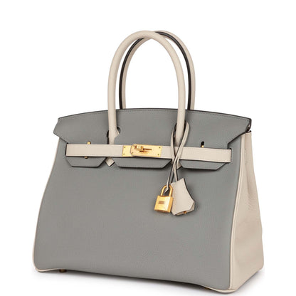 Hermes Special Order (HSS) Birkin 30 Gris Mouette and Craie Togo Brushed Gold Hardware