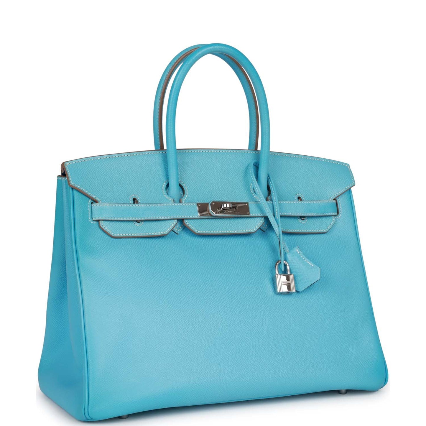 Pre-owned Hermes Birkin 35 Celeste Candy Epsom Palladium Hardware